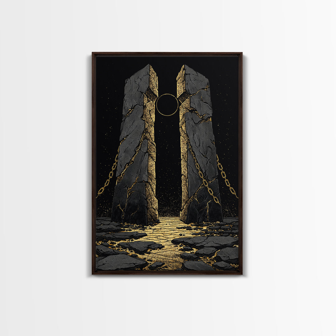 Gate Of Olympus, Abstract Mythology Wall Art, Canvas Gold Canvas Print, Ancient Greek Decor, Surreal Fantasy, Wood Frame