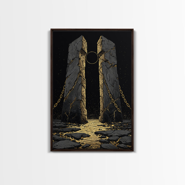 Gate Of Olympus, Abstract Mythology Wall Art, Canvas Gold Canvas Print, Ancient Greek Decor, Surreal Fantasy, Wood Frame