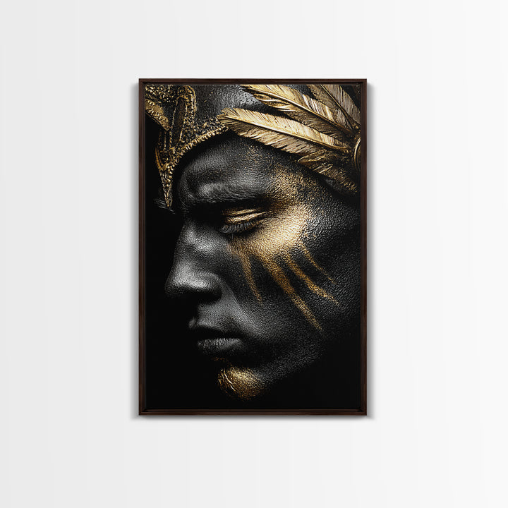 Ancient Warrior Portrait, Canvas Gold Canvas Print, Mythology Wall Art, Real Wood Framed Decor, Luxury Spartan Artwork