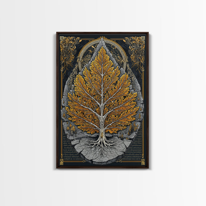 Tree of Life Canvas Art, Canvas Gold Canvas Print, Framed Canvas Wall Art with Real Wood Frame, Intricate Botanical Statement Decor