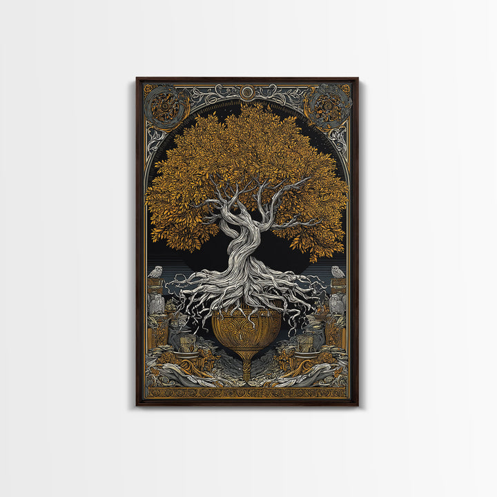 Yggdrasil’s Chalice – The Eternal Tree of Knowledge and Life, Canvas Art, Canvas Gold Print, Canvas Wall Art, Man Cave Decor