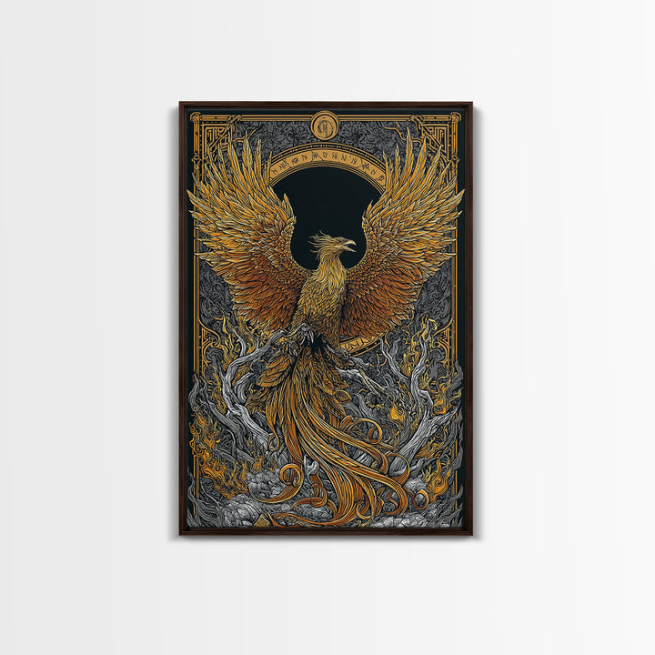 Phoenix Ascendant – Flames and Feathers of Rebirth, Canvas Art, Canvas Gold Print, Canvas Wall Art, Man Cave Decor