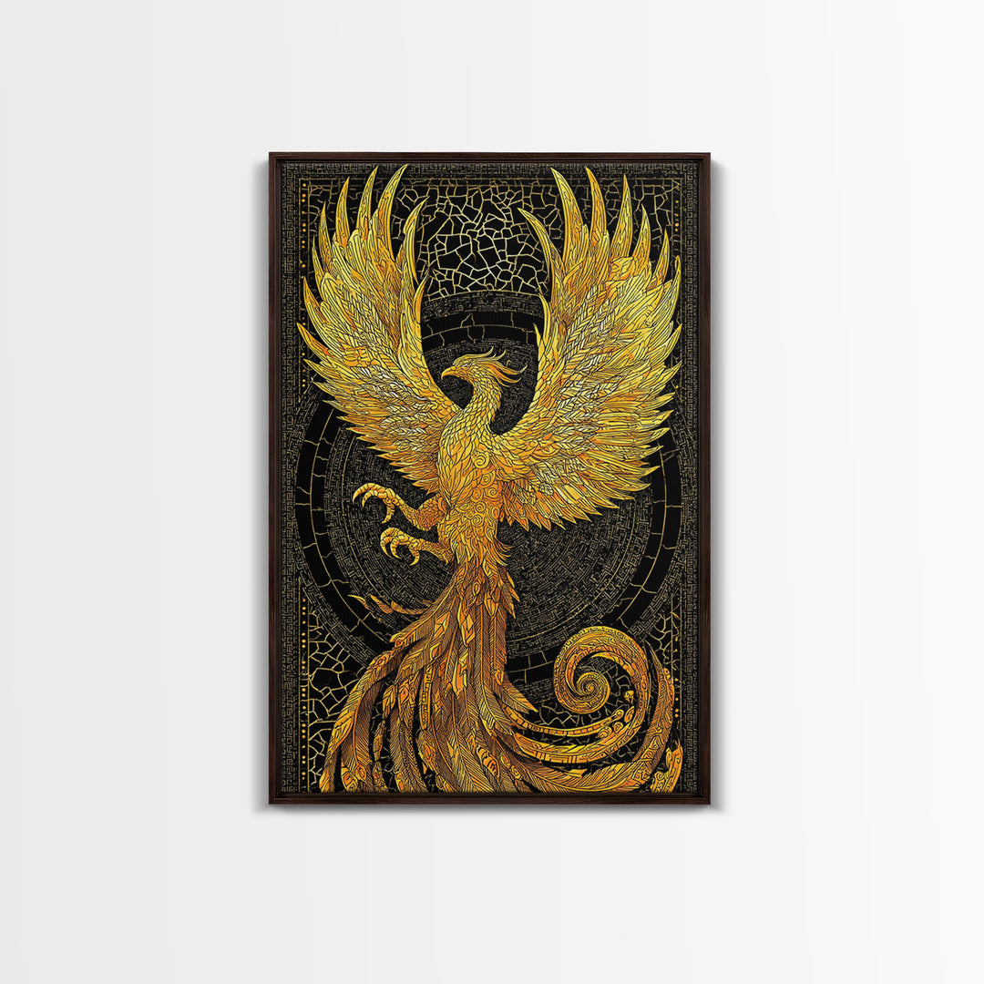 The Radiant Phoenix – Wings of Sunfire and Immortality, Canvas Art, Canvas Gold Print, Canvas Wall Art, Man Cave Decor