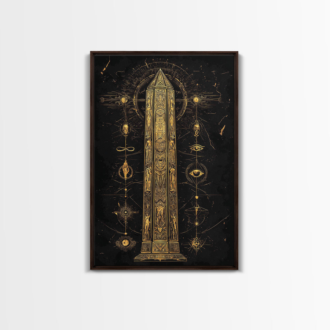 The Obelisk of Secrets – Symbols of the Eternal Order, Canvas Art, Canvas Gold Print, Canvas Wall Art, Man Cave Decor