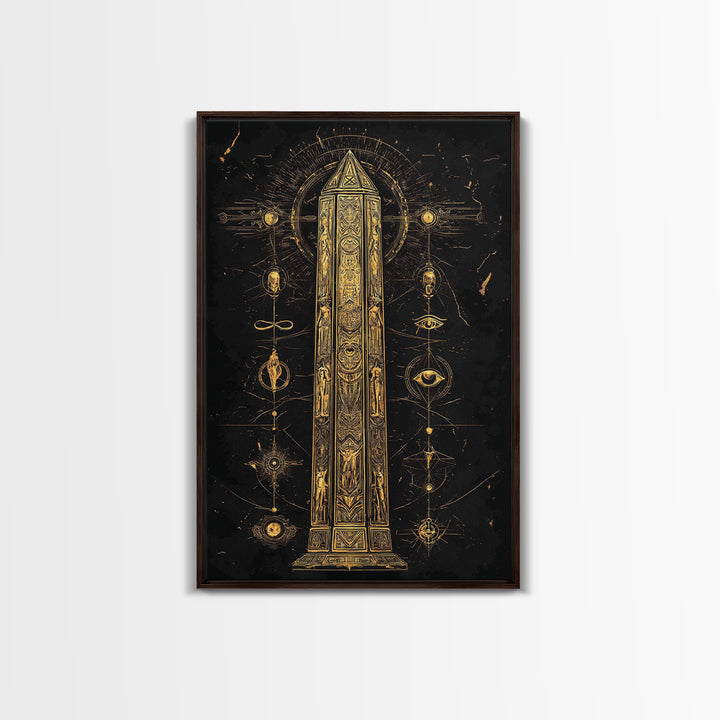 The Obelisk of Secrets – Symbols of the Eternal Order, Canvas Art, Canvas Gold Print, Canvas Wall Art, Man Cave Decor