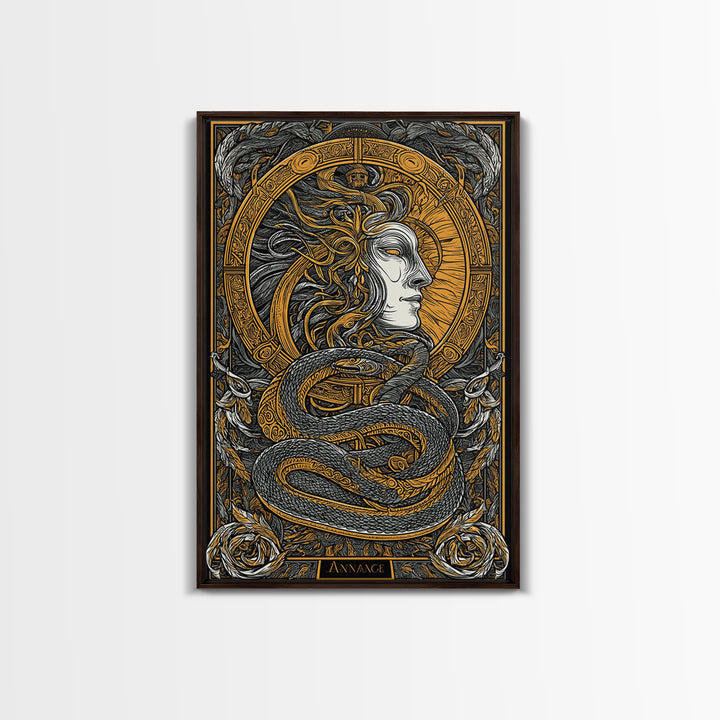Ananke Greek Goddess Canvas Gold Canvas Print, Destiny And Fate Mythology Artwork, Real Wood Framed Decorative Wall Art