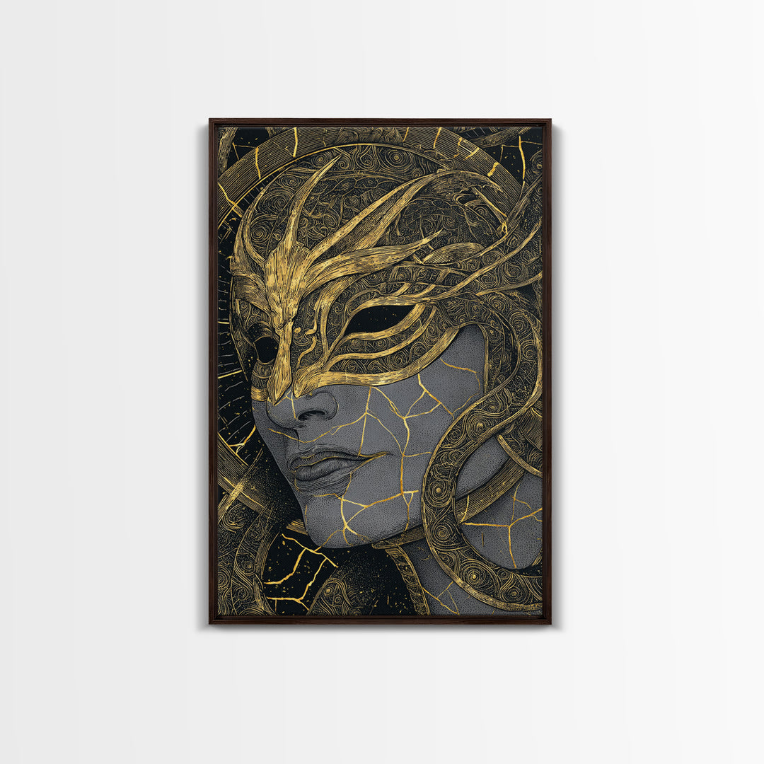 Ananke Mythological Canvas Gold Canvas Print, Greek Goddess Of Inevitability Artwork, Real Wood Frame Wall Art Decoration