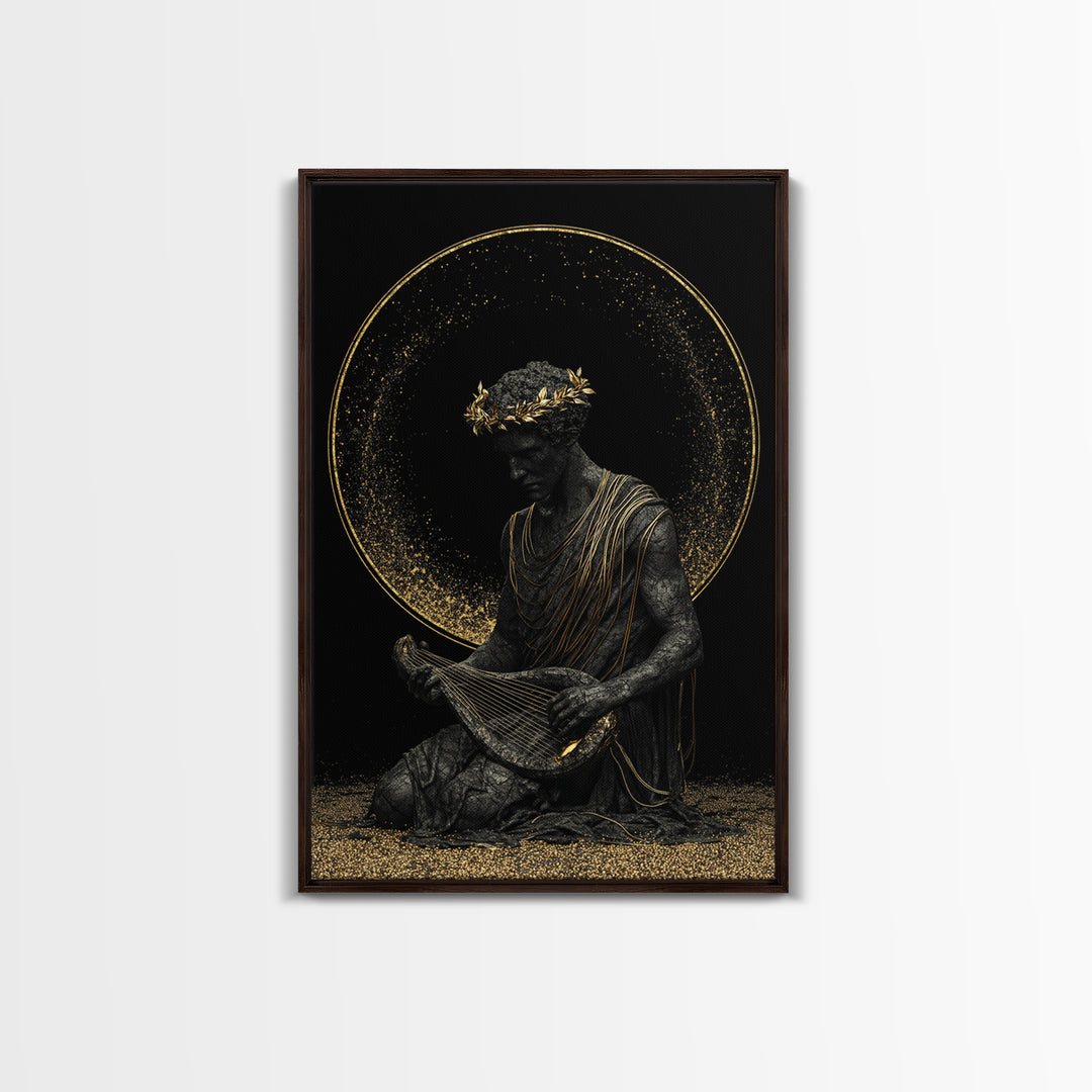 Apollo God Of Music Canvas Gold Canvas Print, Greek Mythology Art With Lyre, Real Wood Framed Classical Decorative Wall Art