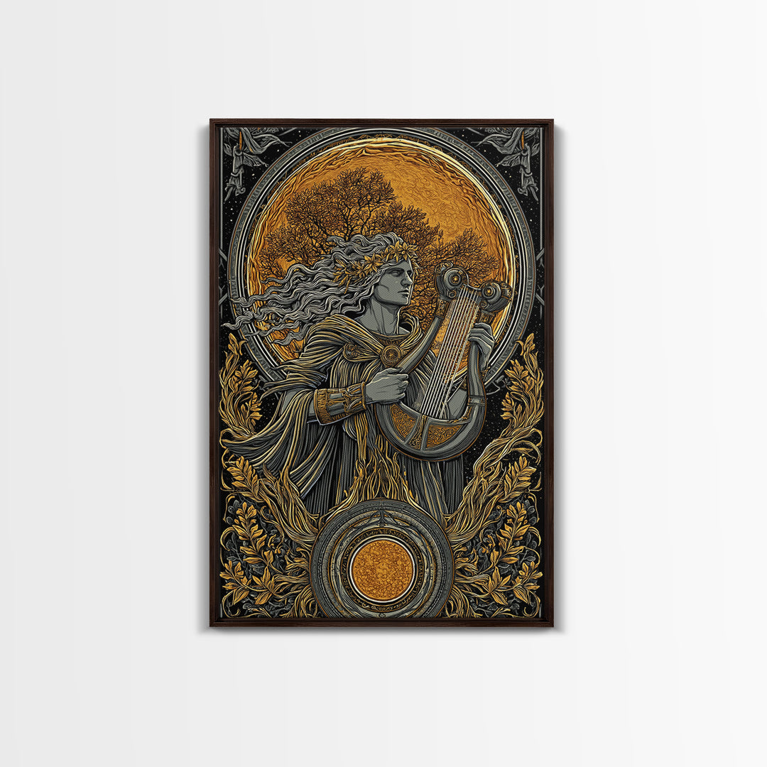 Apollo Greek God Canvas Gold Canvas Print, Sun And Music Mythology Inspired Artwork, Real Wood Frame Classical Wall Decor