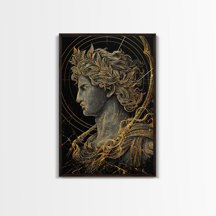 Apollo God Of Light Canvas Gold Canvas Print, Classical Greek Mythology Artwork, Real Wood Frame Decorative Ancient Wall Art