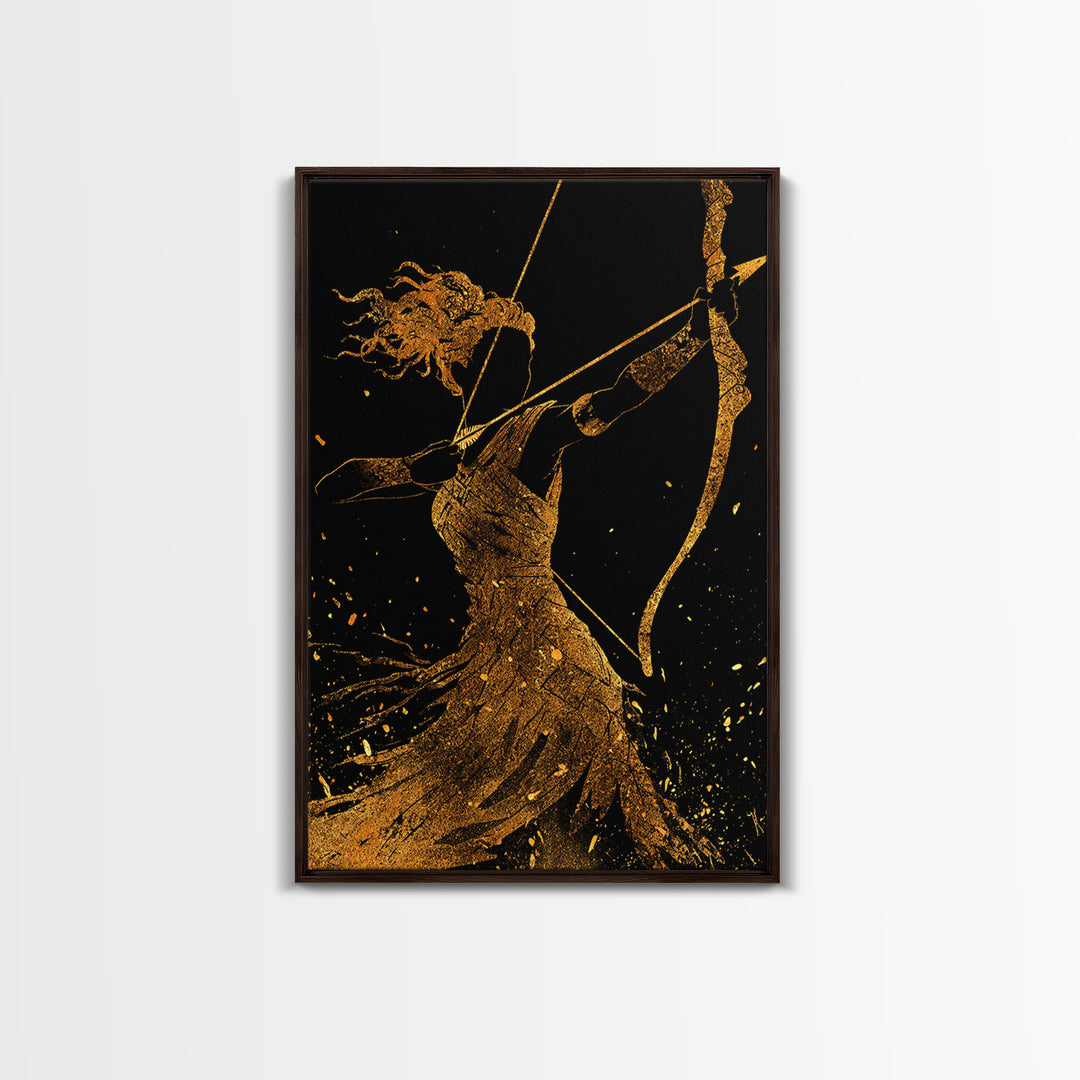 Artemis Archer Goddess Mythology, Canvas Gold Canvas Print, Real Wood Frame, Greek Myth Wall Art, Celestial Home Decor