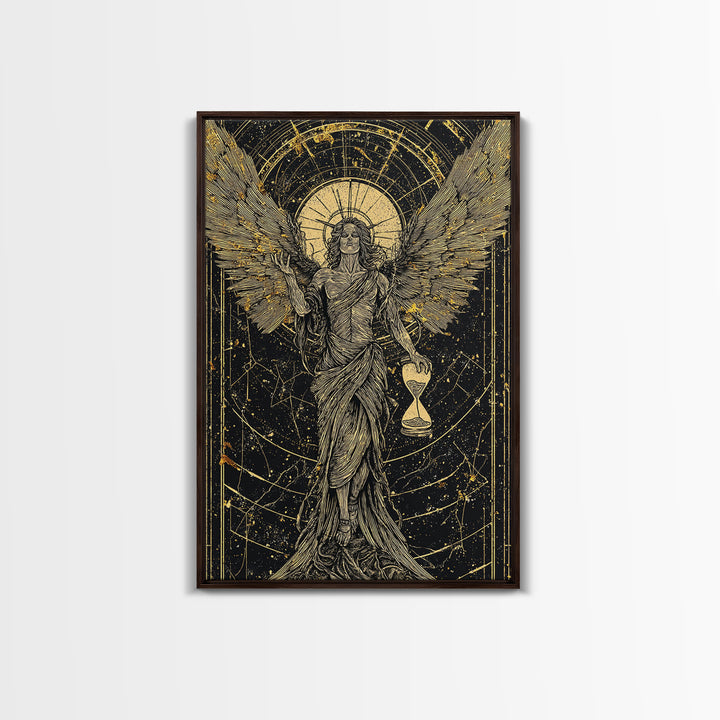Astraeus God Of Dusk Mythological Figure, Canvas Gold Canvas Print, Real Wood Frame, Greek Titan Wall Decor, Celestial Art