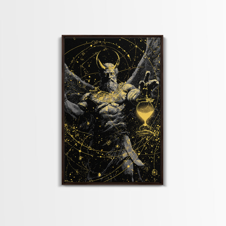 Astraeus Starry Night Mythology, Canvas Gold Art Print, Real Wood Frame, Greek Titan Wall Art, Astrology Inspired Decor