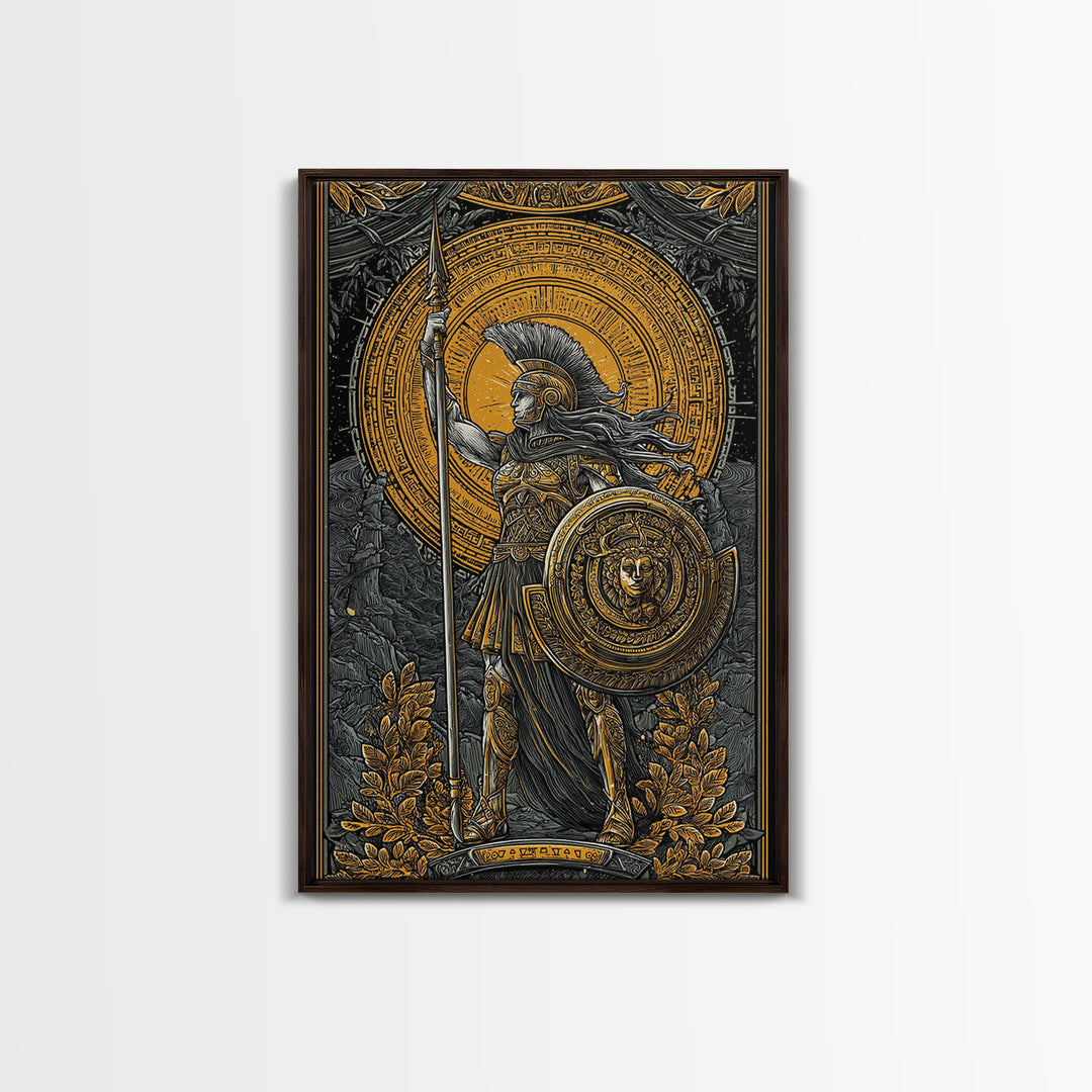 Athena Goddess Of War And Wisdom, Canvas Gold Canvas Print, Real Wood Frame, Greek Warrior Wall Art, Mythology Inspired Decor