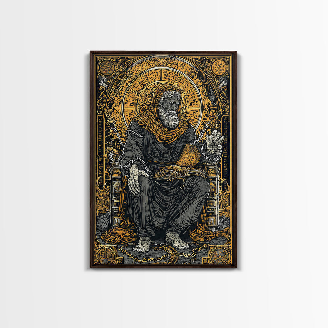 Boethius Philosopher With Ancient Manuscript, Canvas Gold Canvas Print, Real Wood Frame, Medieval Wisdom Wall Decor