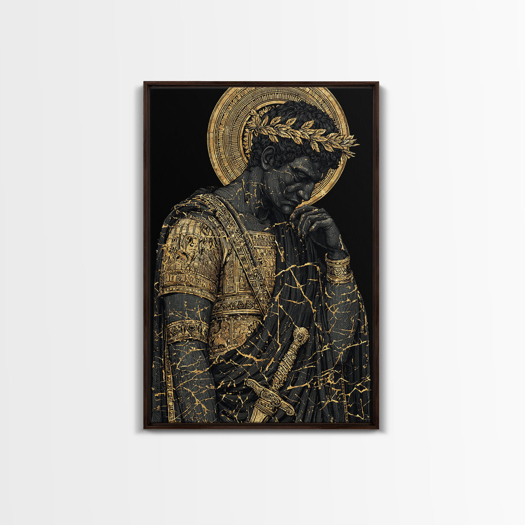 Brutus Roman Leader With Laurel Wreath, Canvas Gold Art Print, Real Wood Frame, Ancient Roman History Warrior Wall Art