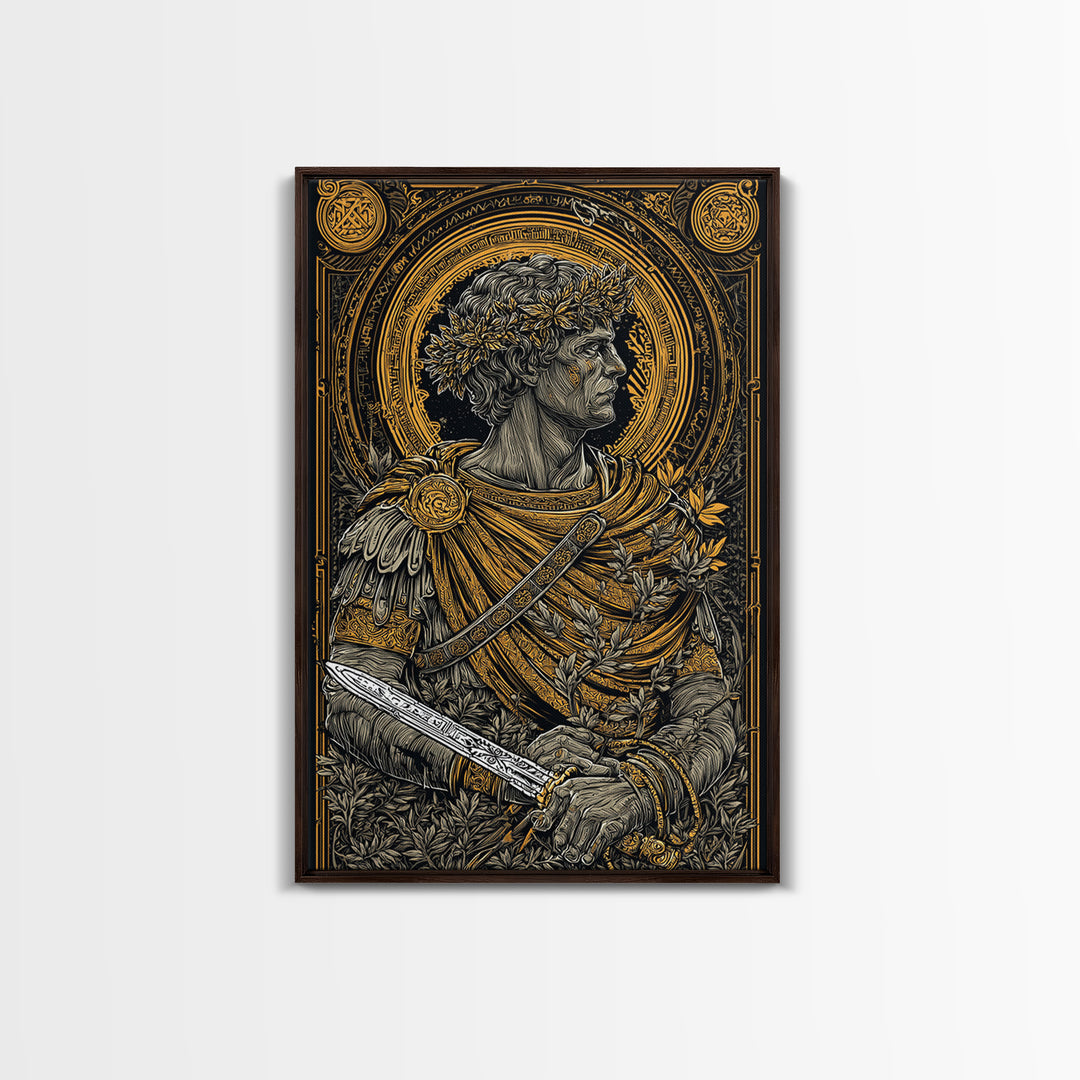 Brutus Stoic Roman General With Sword, Canvas Gold Canvas Print, Real Wood Frame, Ancient Roman History Philosopher Art