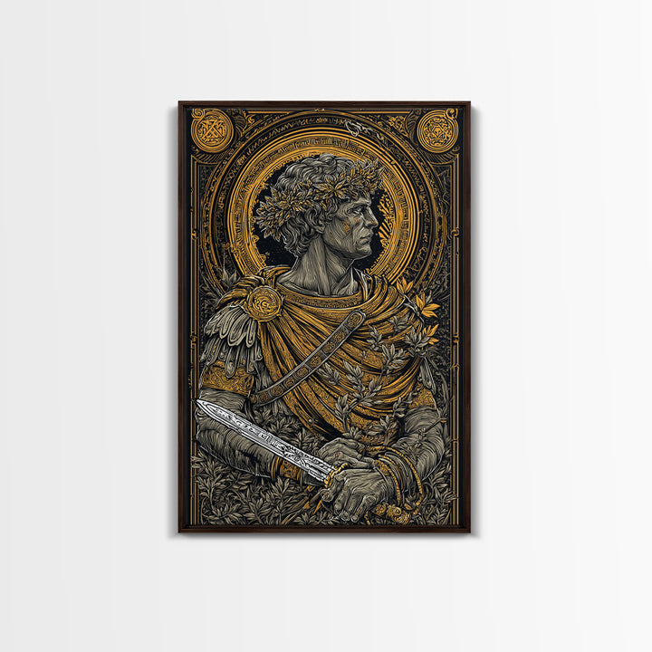 Brutus Stoic Roman General With Sword, Canvas Gold Canvas Print, Real Wood Frame, Ancient Roman History Philosopher Art