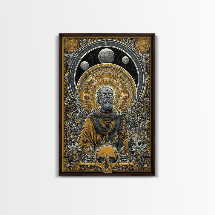 Coeus Canvas Gold Canvas Print, Greek Titan Of Intellect Artwork, Mythology Inspired Wall Art, Real Wood Frame Display