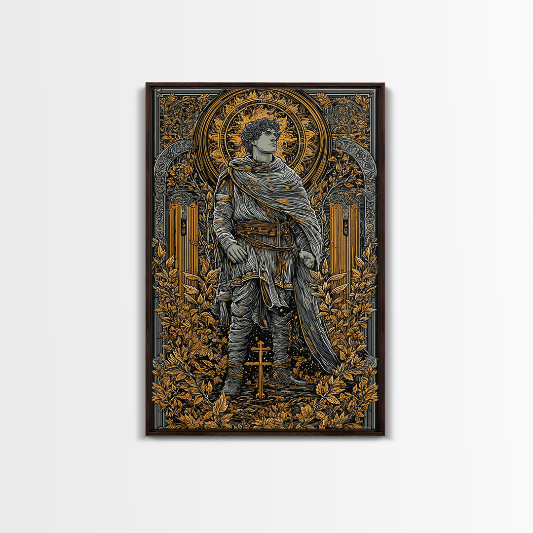 Constantine Canvas Gold Canvas Print, Byzantine Emperor Mosaic Style Artwork, Ancient Roman History Wall Art, Wood Framed