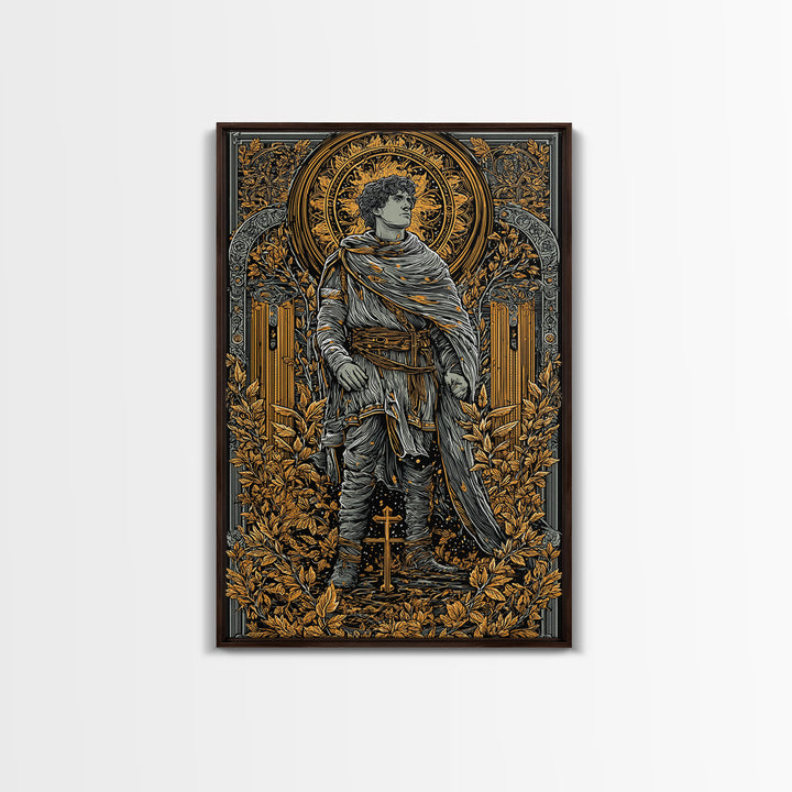 Constantine Canvas Gold Canvas Print, Byzantine Emperor Mosaic Style Artwork, Ancient Roman History Wall Art, Wood Framed