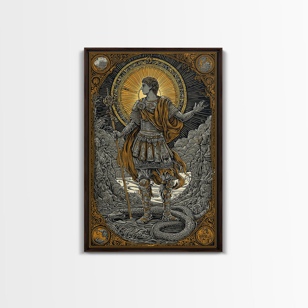Constantine Canvas Gold Canvas Print, Imperial Roman Emperor Regal Illustration, Historical Portrait Artwork, Wood Frame