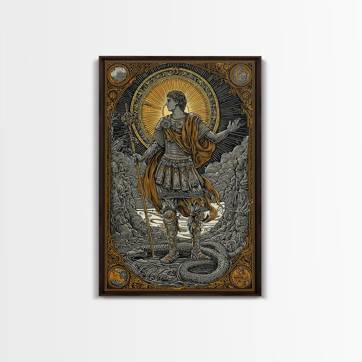 Constantine Canvas Gold Canvas Print, Imperial Roman Emperor Regal Illustration, Historical Portrait Artwork, Wood Frame