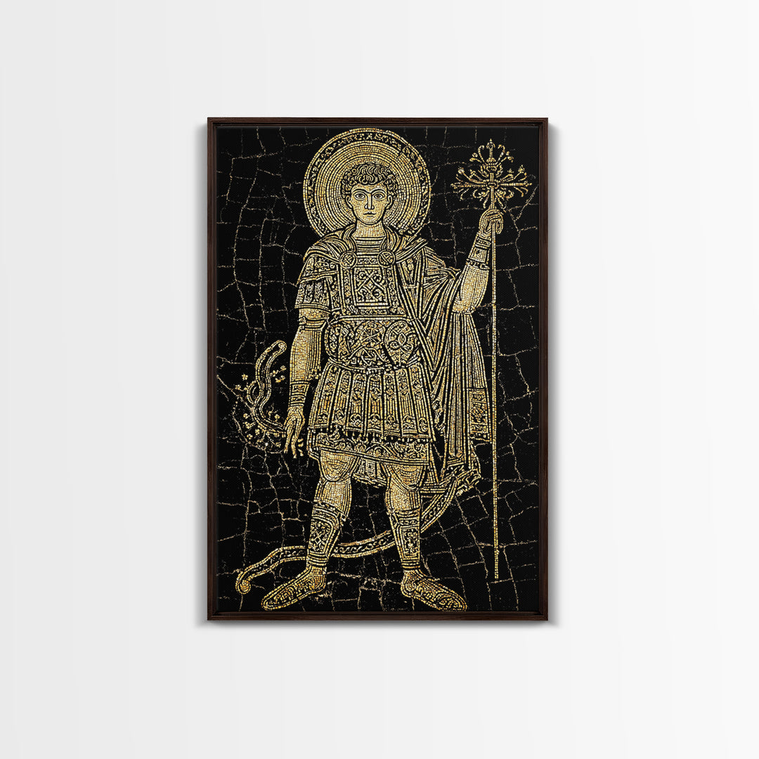 Constantine Canvas Gold Canvas Print, Ancient Roman Emperor Radiant Halo Portrait, Classical History Artwork, Wood Framed