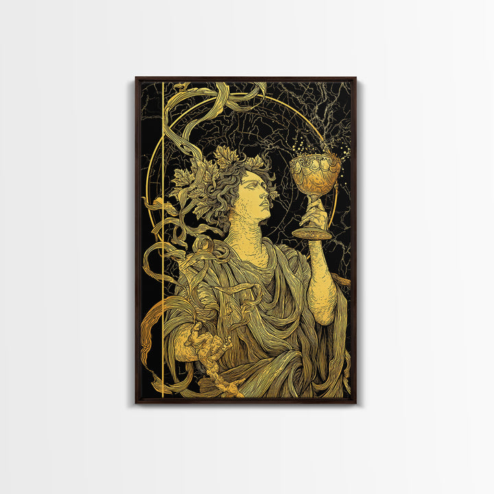 Dionysus With Chalice Canvas Gold Canvas Print, Ancient Greek God Art, Mythology Home Decor With Real Wood Frame