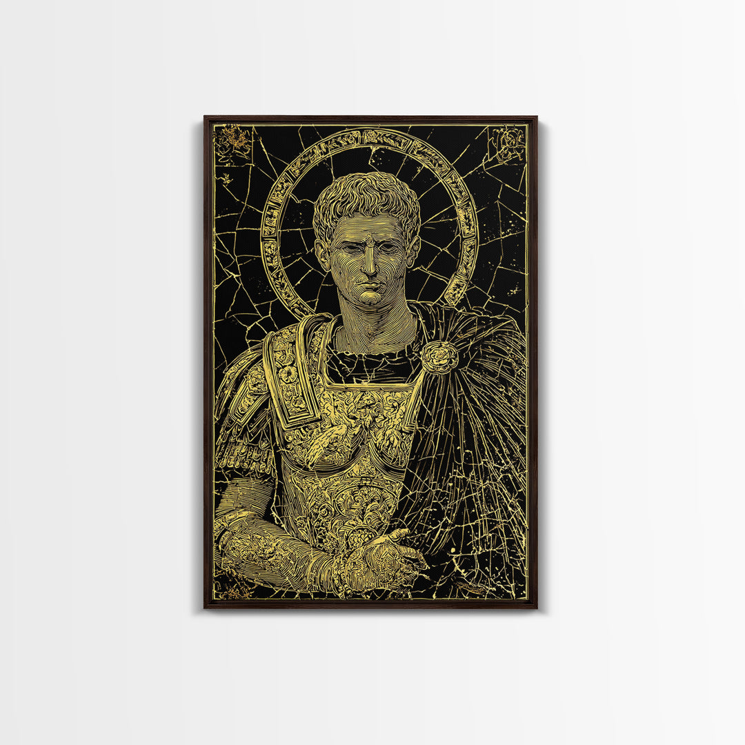 Augustus Caesar Canvas Gold Canvas Print, Roman Emperor Portrait Wall Art, Ancient Regal Decor With Real Wood Frame