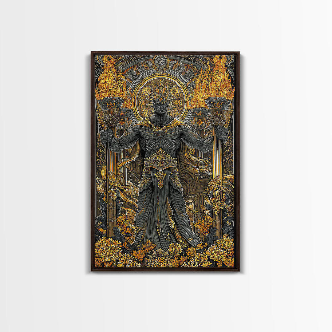 Hades Underworld Canvas Gold Canvas Print, Greek God Of The Dead Wall Art, Dark Mythology Decor With Real Wood Frame