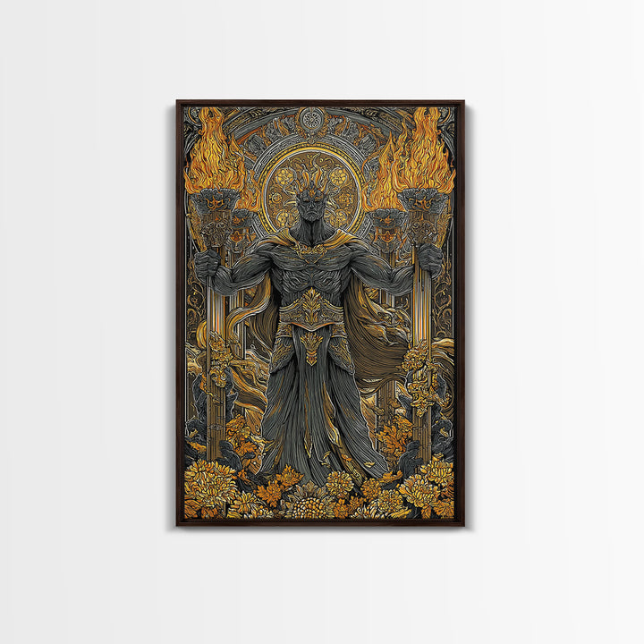 Hades Underworld Canvas Gold Canvas Print, Greek God Of The Dead Wall Art, Dark Mythology Decor With Real Wood Frame