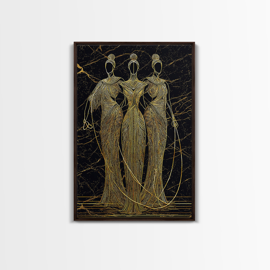 The Fates Mythological Canvas Gold Canvas Print, Destiny Goddess Wall Art, Greek Myth Symbolism, Elegant Decor, Real Wood Frame
