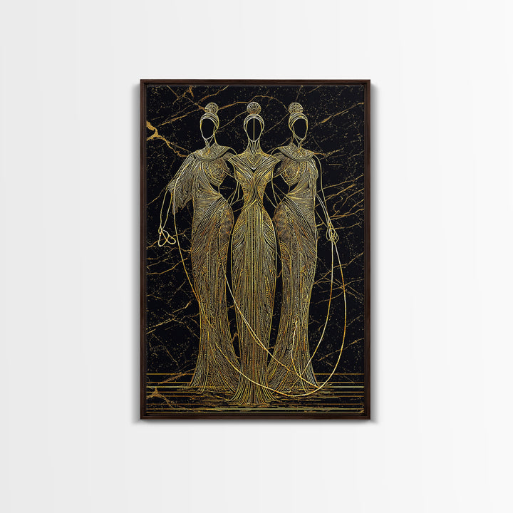 The Fates Mythological Canvas Gold Canvas Print, Destiny Goddess Wall Art, Greek Myth Symbolism, Elegant Decor, Real Wood Frame