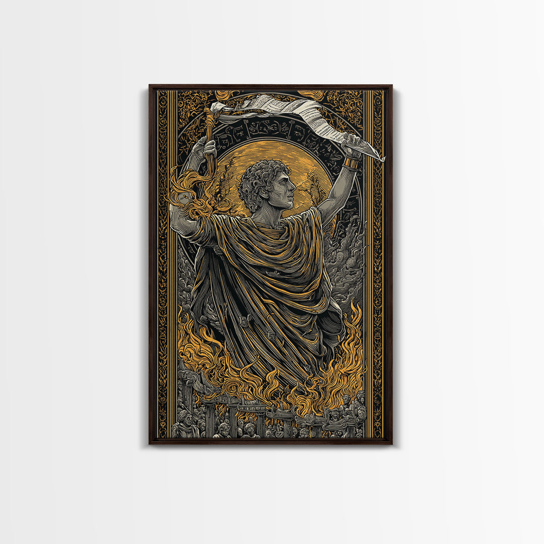 Ancient Roman Emperor Canvas Gold Canvas Print, Greek Mythological Wall Art, Heroic Decorative Art, Real Wood Frame