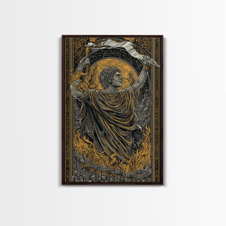Ancient Roman Emperor Canvas Gold Canvas Print, Greek Mythological Wall Art, Heroic Decorative Art, Real Wood Frame