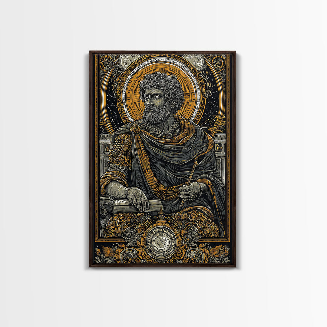 Roman Emperor Study Canvas Gold Canvas Print, Classical Greek God Art, Luxurious Mythology Wall Decor, Real Wood Frame