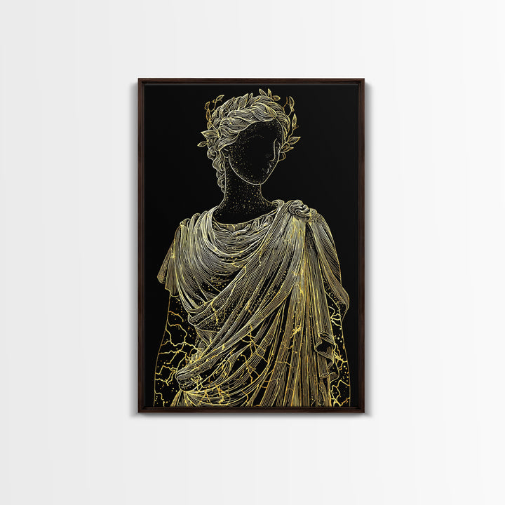 Divine Goddess Bust Canvas Gold Canvas Print, Ethereal Greek Statue Art, Elegant Classical Wall Decor, Real Wood Frame