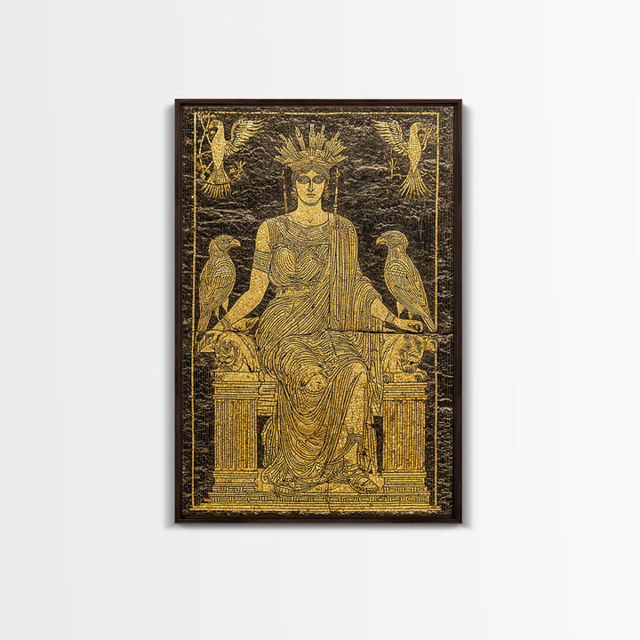 Ancient Goddess Hera Mosaic Canvas Gold Canvas Print, Mythology Inspired Art, Regal Home Decor, Wood Framed Wall Art
