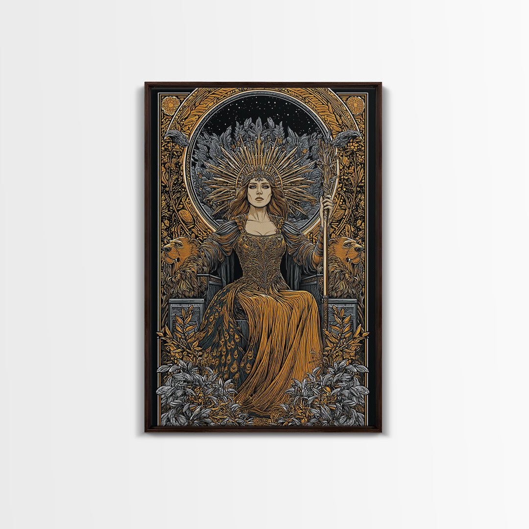Greek Goddess Hera Throne Canvas Gold Canvas Print, Mythology Wall Art, Divine Regal Decor, Real Wood Frame Artwork