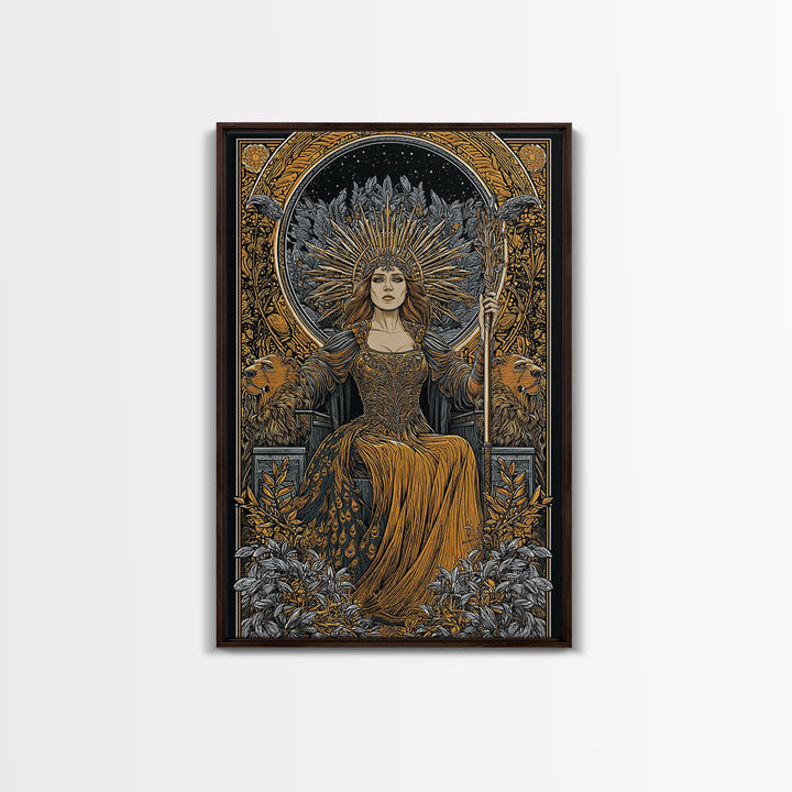 Greek Goddess Hera Throne Canvas Gold Canvas Print, Mythology Wall Art, Divine Regal Decor, Real Wood Frame Artwork
