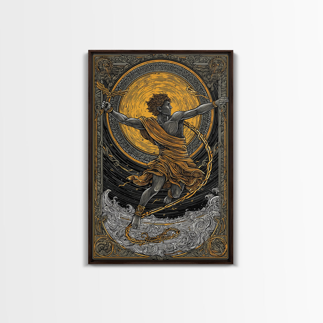 Messenger God Hermes Canvas Gold Canvas Print, Ancient Mythology Art, Greek God Wall Decor, Real Wood Frame Artwork