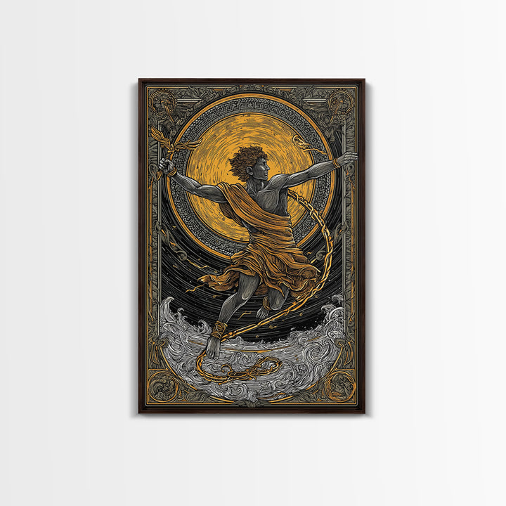 Messenger God Hermes Canvas Gold Canvas Print, Ancient Mythology Art, Greek God Wall Decor, Real Wood Frame Artwork