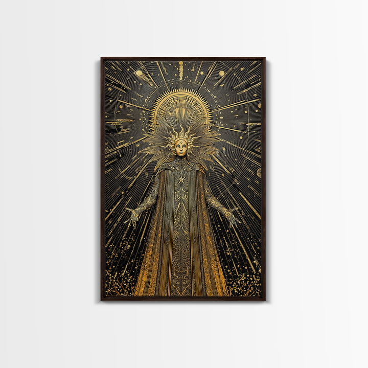 Queen Hera With Crown And Lions, Regal Mythology Goddess, Canvas Gold Canvas Print, Greek Art Wall Decor, Real Wood Frame