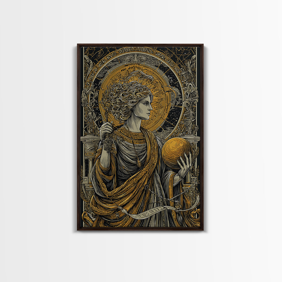 Hermes God Of Travel And Speed, Greek Mythology Art, Canvas Gold Canvas Print, Ancient Messenger Decor, Real Wood Frame