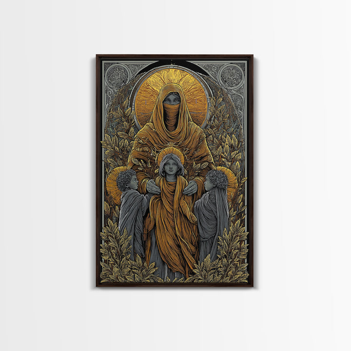 Hestia Goddess Of Hearth And Flame, Mythology Divine Art, Canvas Gold Canvas Print, Greek Wall Decor, Real Wood Frame