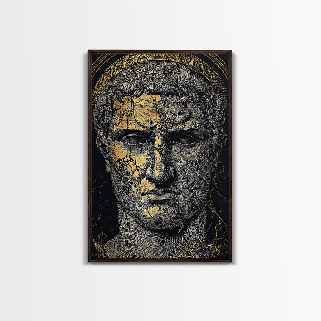 Canvas Gold Canvas Print, Roman Emperor Portrait Art, Ancient Bust Wall Decor, Historical Artwork, Real Wood Frame