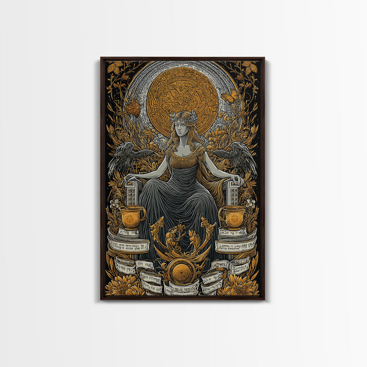 Goddess Throne Canvas Gold Canvas Print, Mythology Wall Art, Divine Queen Decor, Ancient Inspired Spiritual Artwork, Real Wood Frame