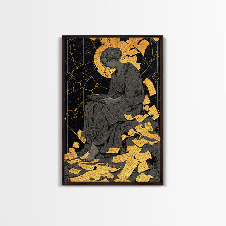 Roman Emperor Bust Canvas Gold Canvas Print, Ancient Warrior Wall Art, Classical Statue Artwork, Mythology Inspired Real Wood Frame