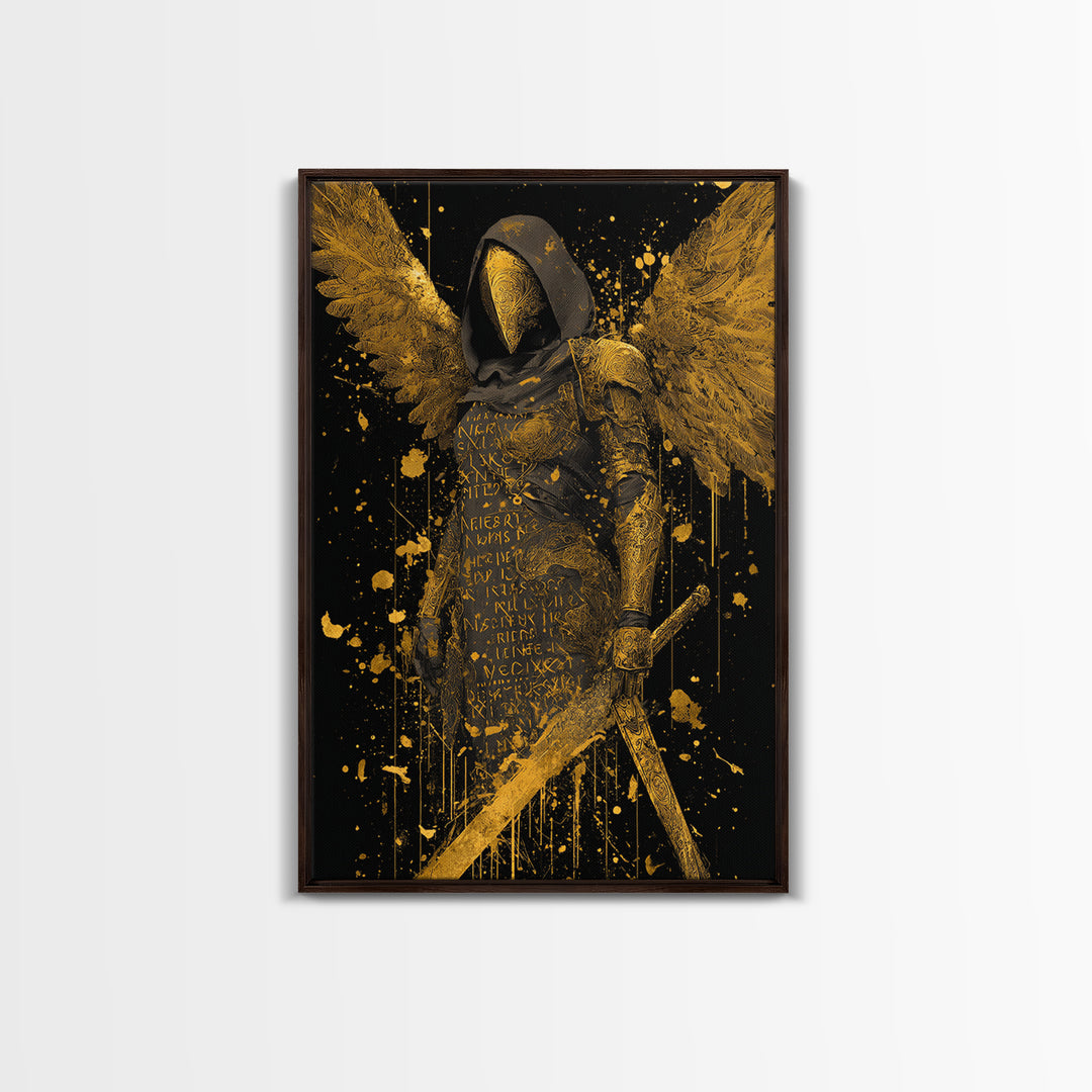 Medusa Serpent Head Canvas Gold Canvas Print, Classical Myth Wall Art, Ancient Monster Artwork, Legendary Creature Decor Wood Frame